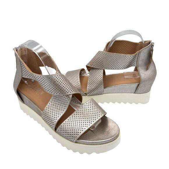 Steven By Steve Madden Shoes - Steven Steve Madden Natural Comfort Klein Silver Leather Perforated Wedge Sandal